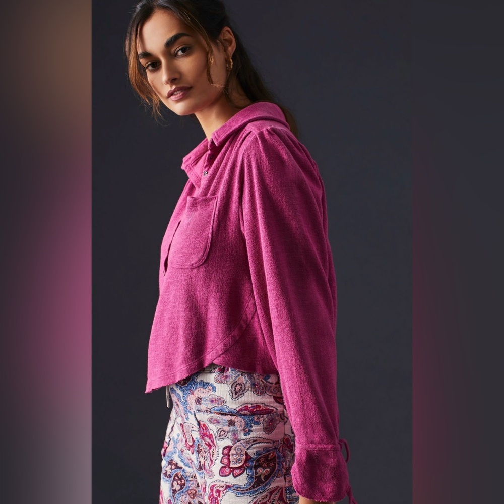 Anthropologie Pilcro Puff-Sleeve Blouse in Rasberry - Picture 4 of 9